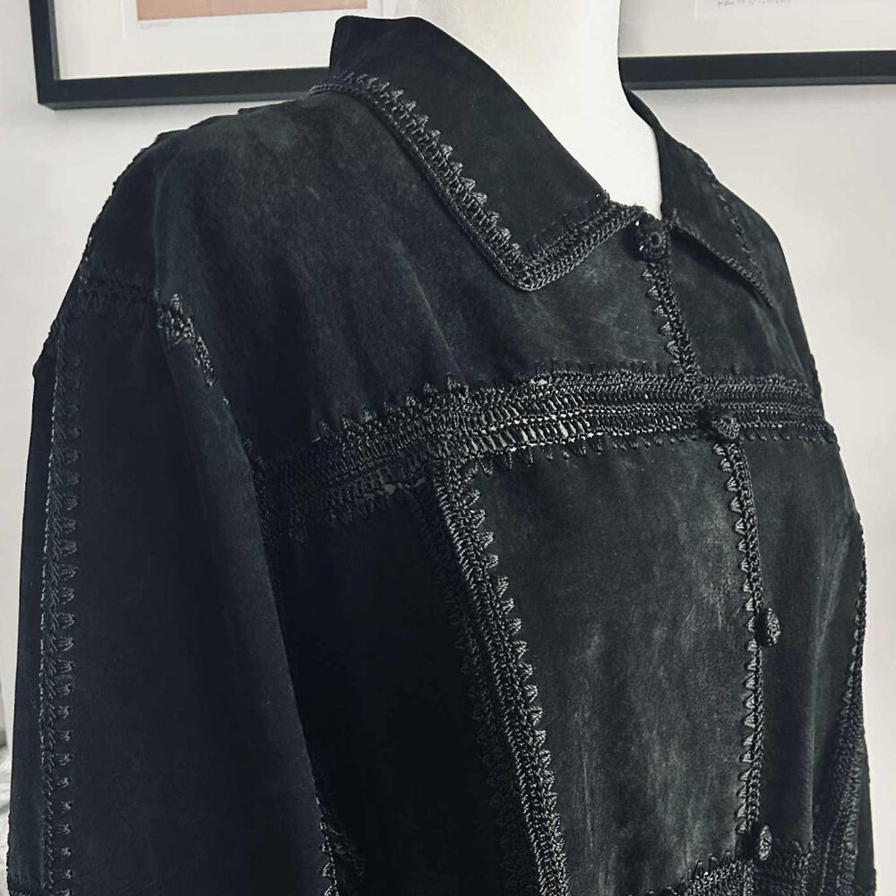 Addition Elle Black Patchwork Suede Jacket with Crochet Seams & Edges - US 22